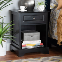 Baxton Studio SR161050-Black-NS Chase Modern Transitional Black Finished 1-Drawer Wood Nightstand